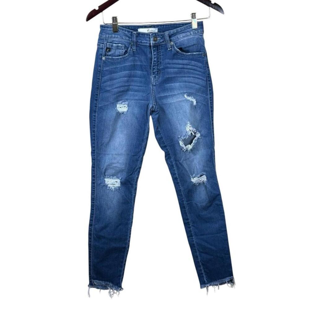 Kancan Signature Mid-Rise Ankle Skinny Size 27 Light Raw Hem‎ Denim Distressed